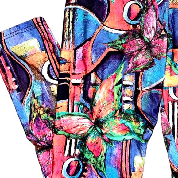Artsy Geometric Butterfly Multi Colored Leggings - Picture 4 of 9